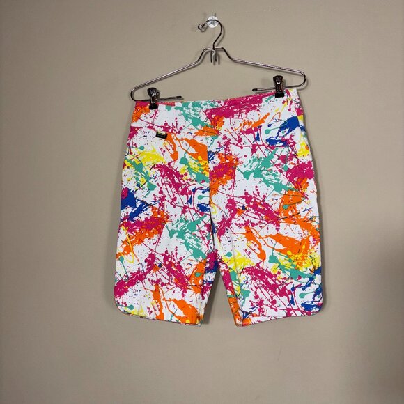Peck & Peck Petite Colorful Paint Splatter Bermuda Shorts - Size 8P - Picture 1 of 9